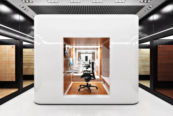 Zakelijke Kubusvormige Werkstation Kantoorruimte Een Moderne Omgeving Rendering — Stockfoto
