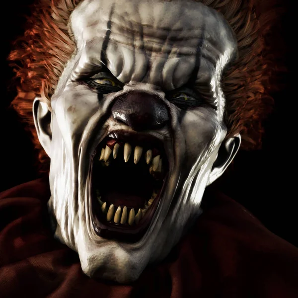 Frightening Scary Clown Sharp Fangs Piercing Darkness You Rendering — Stock Photo, Image