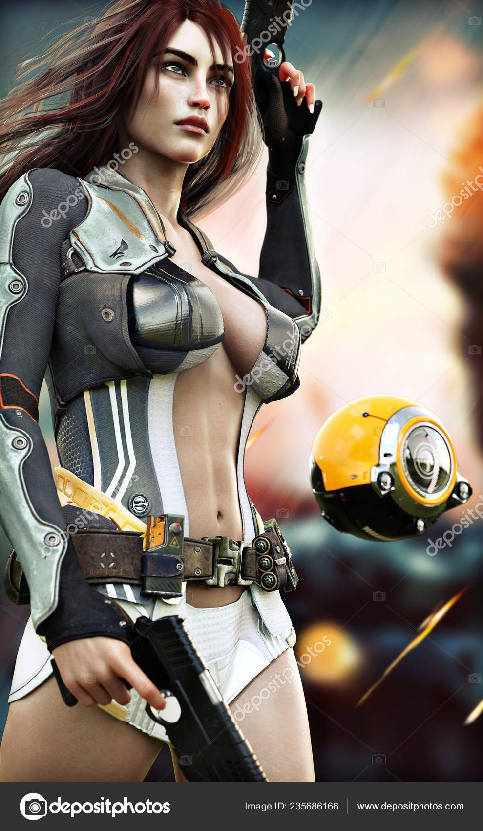 Confident Sexy Female Scifi Soldier Rendering Stock Photo