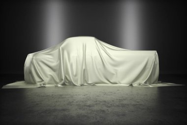 Stüdyo aydınlatma, yenilik teknolojisi veya bir pikap kamyon gizli gizli kavramı ile kapalı kamyon. 3B işleme