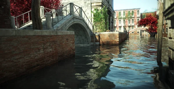 Flotando Canal Encantadora Arquitectura Romántica Vías Fluviales Italia Ilustración Representación — Foto de Stock