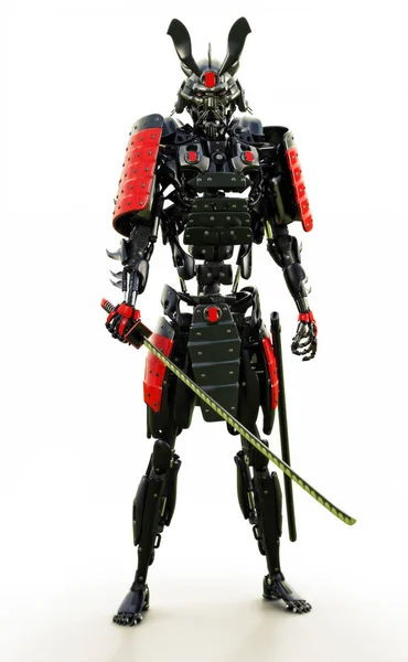 Samurai Mechanisierter Cyborg Krieger Auf Weißem Hintergrund Darstellung — Stockfoto