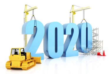2020 yılı büyüme, gelişme, iş hayatında iyileşme veya 2020 yılında genel bir kavram, beyaz bir arkaplan üzerine 3D yorumlama