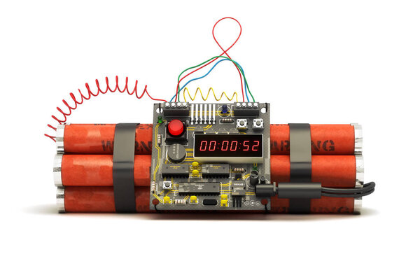 Взрывчатка бомбы на изолированном белом фоне. 3d-рендеринг
 