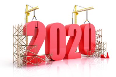 2020 yılı büyüme, gelişme, iş hayatında iyileşme veya 2020 yılında genel bir kavram, beyaz bir arkaplan üzerine 3D yorumlama