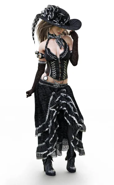 Retrato Una Hermosa Mujer Vestida Steampunk Con Ropa Tradicional Posando — Foto de Stock