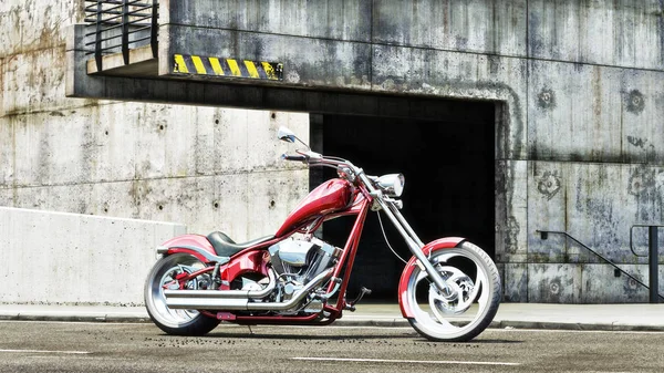 Обычный Красный Мотоцикл Индустриальном Фоне Рендеринг — стоковое фото