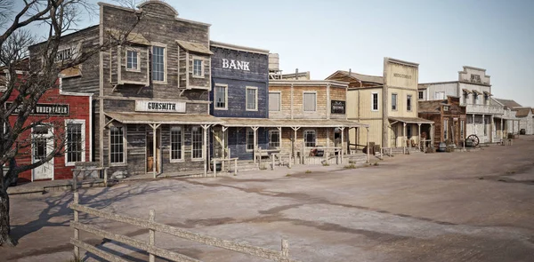 Wide Angled View Rustic Antique Western Town Various Businesses Rendering — Stock Photo, Image