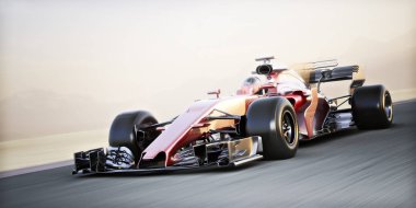 Motor sporları rekabetçi takım yarışı. Hızlı hareket eden jenerik yarış arabası hareket bulanıklığı ile pistte yarış. Metin veya kopyalama alanı için yer olan 3d işleme 