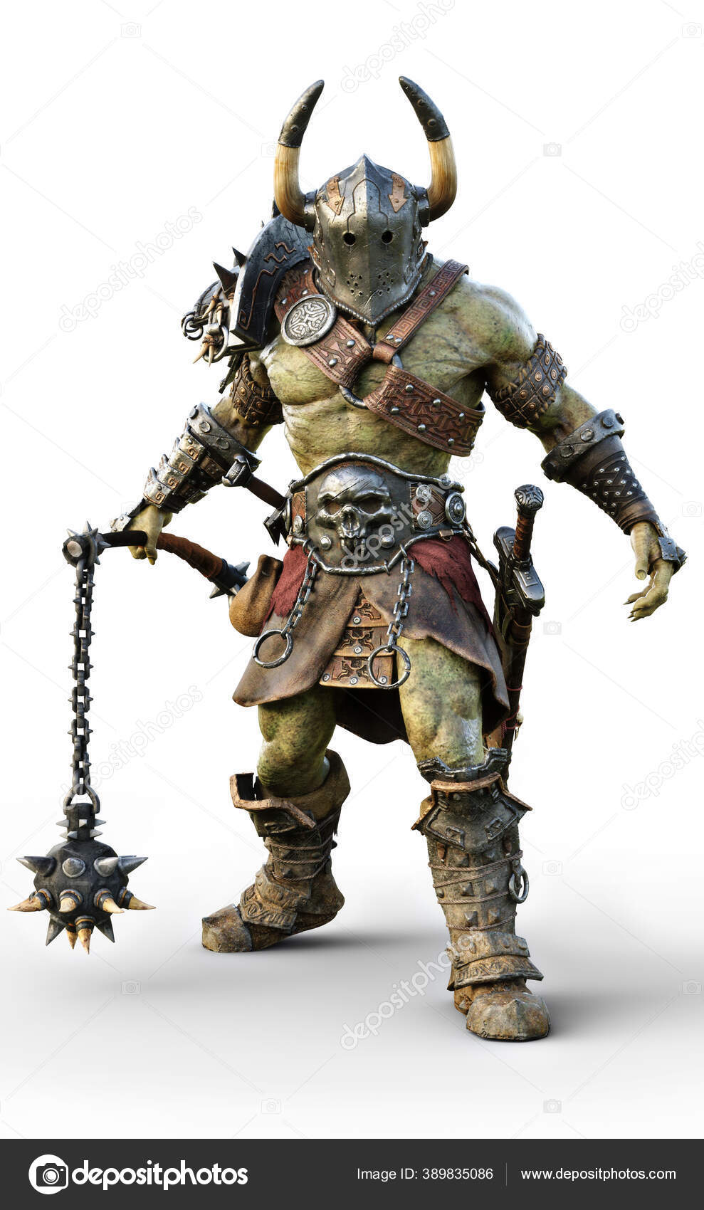 Savage Orc Brute Wearing Traditional Armor Equipped Flail Fantasy ...