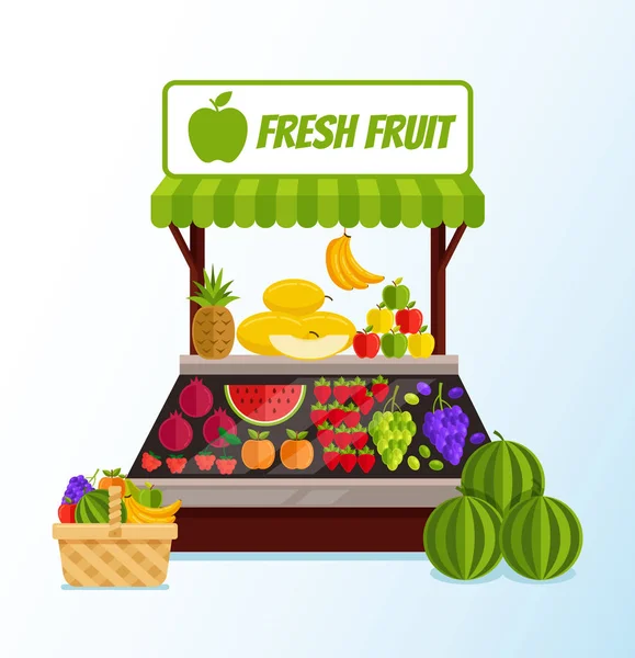 Mercado Loja Fruta Fresca Cheia Frutas Frescas Desenho Gráfico Desenho —  Vetores de Stock