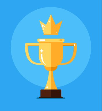 Altın kupa ve altın crow. Bir numaralı şampiyon kavramı birincilik. Simge tasarlamak vektör düz çizgi film izole