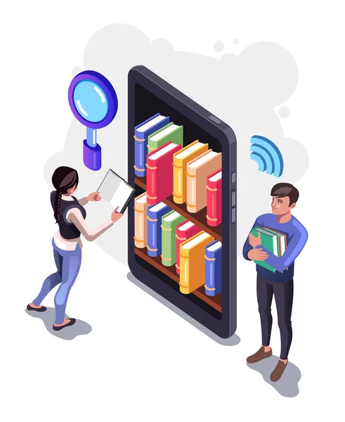 Lidé Studentský Charakter Hledání Informací Smartphone Online Učení Koncepce Vzdělávání — Stockový vektor