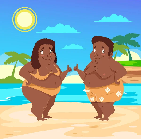 Двоє Туристів Чоловік Жінка Подорожують Купаються Пляжі Тіло Позитивна Концепція — стоковий вектор