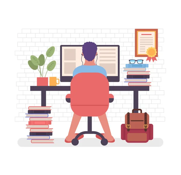 Freelancer Personagem Homem Sentado Poltrona Trabalhando Casa Conceito Trabalho Freelance — Vetor de Stock