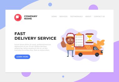 Kurye karakter hizmet sevk irsaliyesi kavramı teslim. Hızlı teslimat vektör düz grafik banner web sayfası tasarlamak