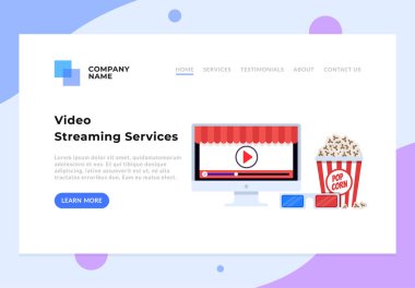 Video film akışı hizmeti Web sitesi sayfası Banner arayüz kavramı. Vektör düz grafik illüstrasyon izole karikatür tasarım