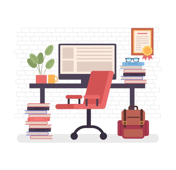 Freelancer empty home workplace. Freelance work concept. Vector flat cartoon graphic design illustration