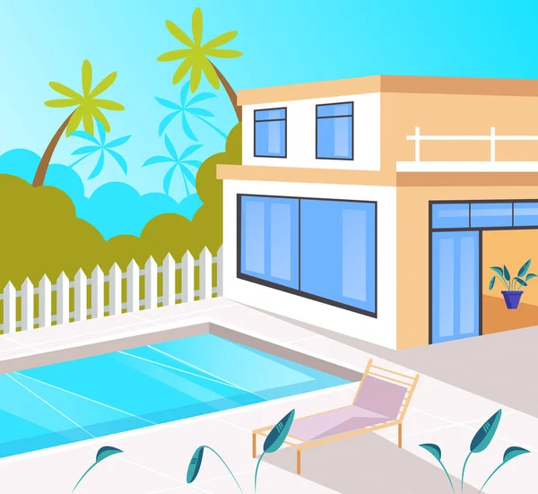 Casa Férias Com Piscina Conceito Viagem Férias Desenho Gráfico Desenho — Vetor de Stock