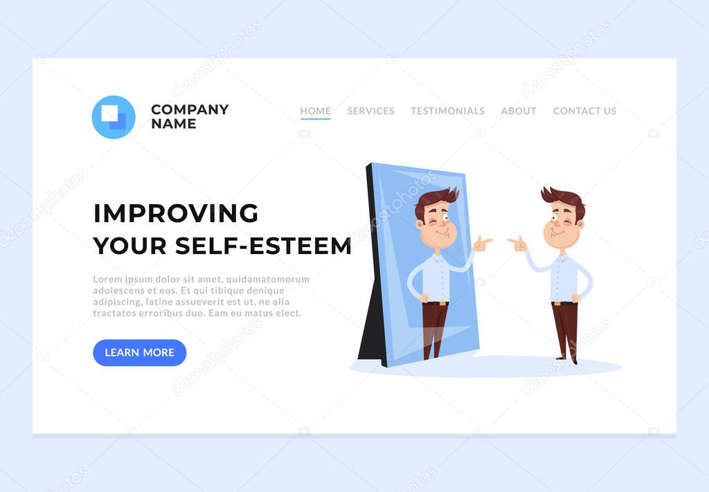 Improving self esteem psychology help web page banner concept. Vector flat cartoon graphic design illustration