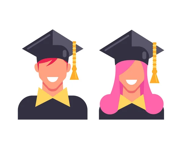 Jongen Meisje Studenten Geïsoleerd Avatar Pictogram Education Online Concept Vector — Stockvector