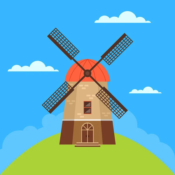Wind Mill Concept Vector Flat Cartoon Graphic Design Illustration — Stock Vector