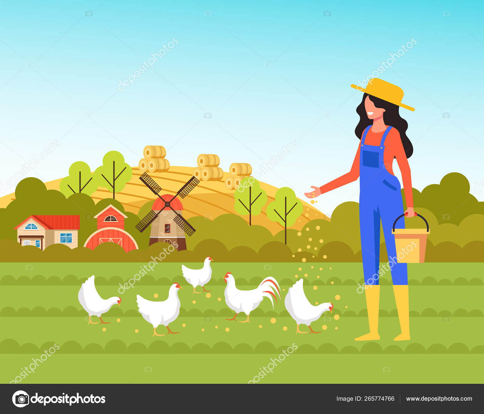 Woman Farmer Worker Character Feeding Chickens Farming Agriculture Concept  Vector Stock Vector Image by ©MicrobaGrandioza #265774766