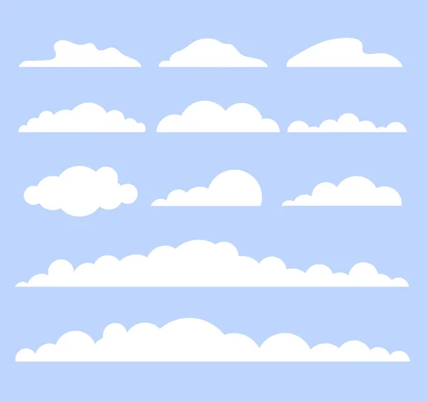 Білі Ізольовані Хмари Блакитному Небі Вектор Плоский Мультфільм Графічний Дизайн — стоковий вектор