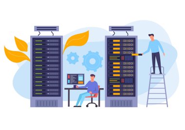 Depolama veritabanı kavramı. Vektör düz grafik tasarım izole illüstrasyon