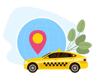 Sarı taksi servisi. Çevrimiçi ulaşım konsepti. Vektör düz grafik tasarım karikatür illüstrasyon
