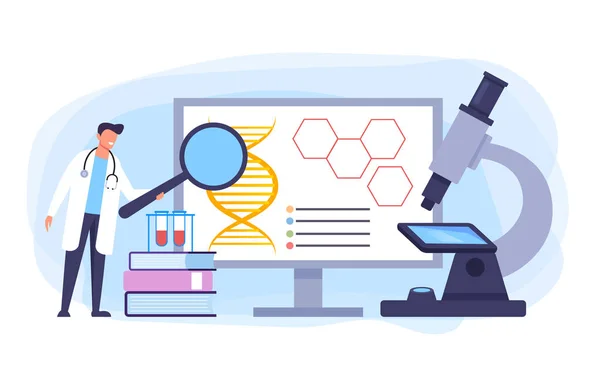 Concepto Investigación Biotecnológica Ilustración Dibujos Animados Diseño Gráfico Plano Vectorial — Archivo Imágenes Vectoriales