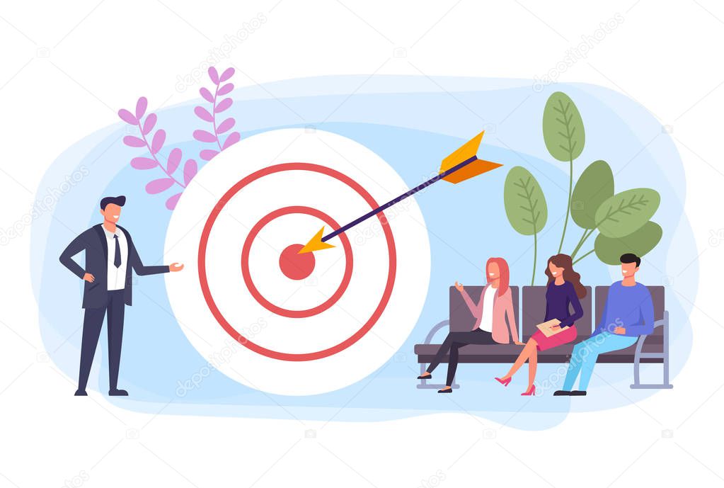 Businessman office worker performance successful business target to workers. Vector flat graphic design cartoon illustration