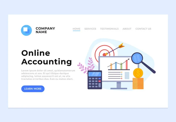 オンライン会計バナーのウェブサイトのコンセプト ベクトルフラットグラフィックデザイン漫画イラスト — ストックベクタ