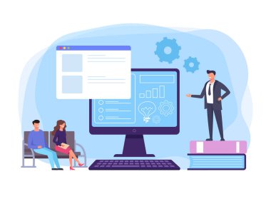 İş başarılı toplantı sunum konsepti. Vektör düz grafik tasarım karikatür illüstrasyon