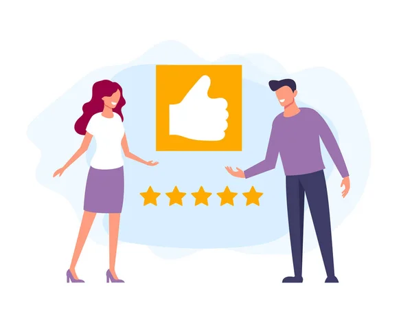 Man and woman characters giving waiting five stars. Vector flat graphic design cartoon illustration