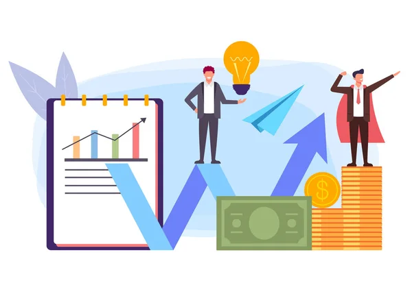 Twee Succesvolle Zakenman Winnaars Team Personages Succesvolle Bedrijfsconcept Vector Platte — Stockvector
