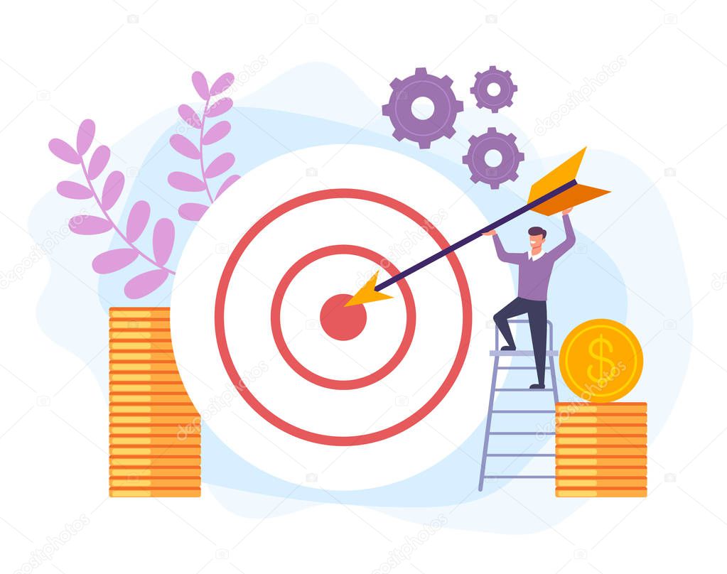 Business target success concept. Vector flat cartoon graphic design banner poster illustration