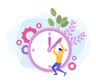 Zaman yönetimi kavramı. Vektör düz karikatür izole grafik tasarım illüstrasyon