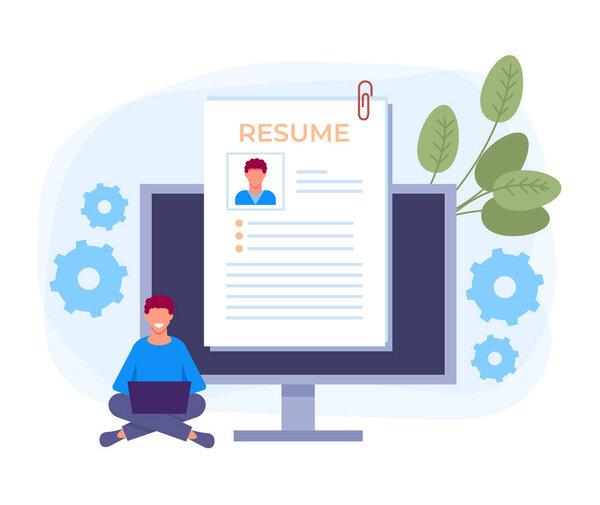 Online resume job searching concept. Vector design graphic flat cartoon illustration