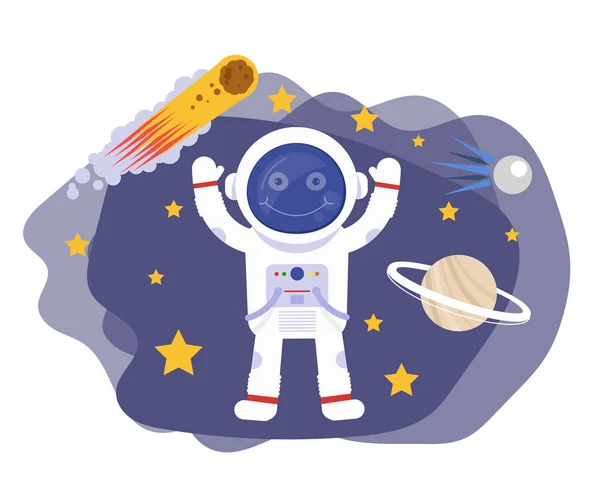 Astronautkaraktär Rymden Vektor Design Grafisk Platt Tecknad Illustration — Stock vektor