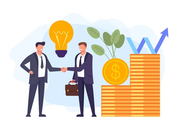 Two Businessman People Characters Shaking Hands Successful Business Cooperation Concept — Stock Vector