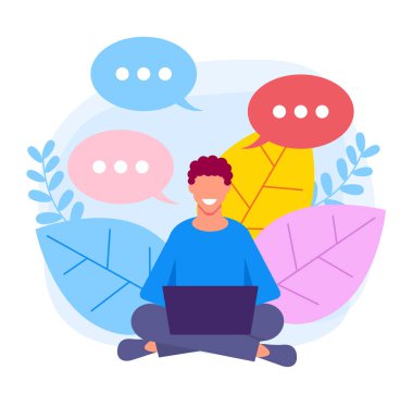 Online internet sohbet konuşma kabarcıkları kavramı. Vektör düz karikatür tasarım grafik illüstrasyon