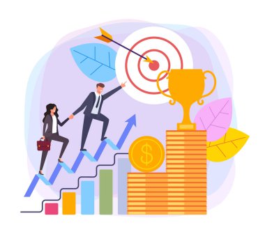 İş hedefleyen liderlik başarılı iş konsepti. Vektör düz karikatür tasarım grafik illüstrasyon 