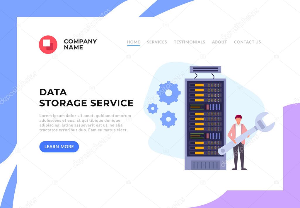 Data storage protection room workers web banner concept. Vector flat graphic design cartoon illustration