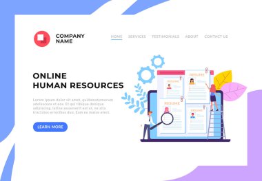 İstihdam İnsan Kaynakları işe alım yönetimi web sayfası afiş kavramı. Vektör tasarım grafik düz karikatür illüstrasyon