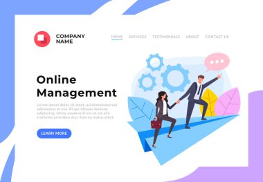 İş liderlik ekip çalışması başarılı iş web banner sayfa kavramı. Vektör düz grafik tasarım karikatür illüstrasyon