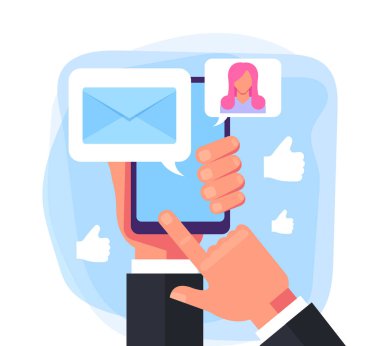 Online sohbet iletişim konsepti. Vektör düz karikatür grafik tasarım illüstrasyon