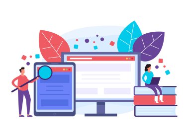 Online internet kursları öğrenme. Web eğitim kavramı. Vektör düz grafik tasarım illüstrasyon