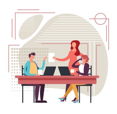 İş ekibi ofis çalışanları kavramı. Vektör düz grafik tasarım karikatür illüstrasyon