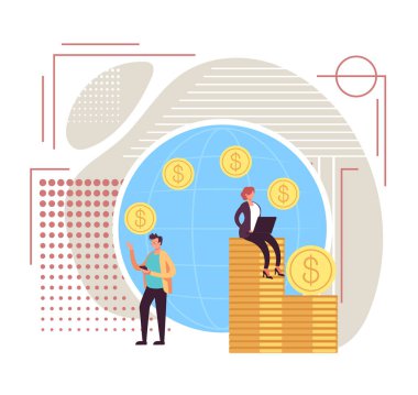 Para transferi kavramı. Vektör düz grafik tasarım illüstrasyon